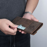 Grand portefeuille d'embrayage Crazy Horse marron|Waled Crazy Horse Brown Mawr