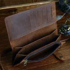 Large Brown Crazy Horse Clutch Wallet|Waled Crazy Horse Brown Mawr