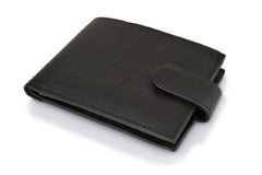 Portefeuille en cuir noir RFID|Waled Lledr Du RFID