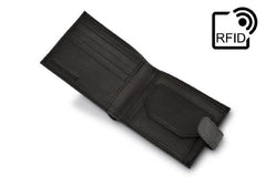 Portefeuille en cuir noir RFID|Waled Lledr Du RFID